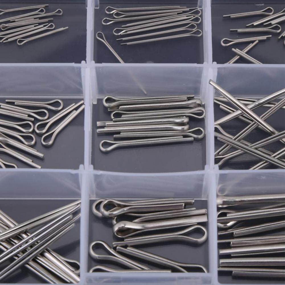 150Pcs Stainless Steel Sliver Split Cotter Pins R-shaped Fixings Assorted Sizes Link Split Cotter Pins with Box for Car Garage