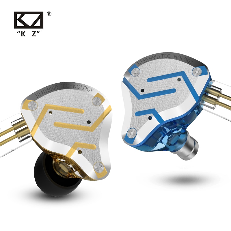 KZ ZS10 Pro Gold Earphones 4BA+1DD Hybrid 10 Drivers HIFI Bass Earbuds In Ear Monitor Earphones Noise Cancelling Metal Headset