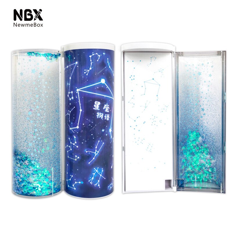 Quicksand Translucent Multifunction Cylindrical ipen Pencil Box Case Stationery Pen Holder Newmebox Pink Blue Star