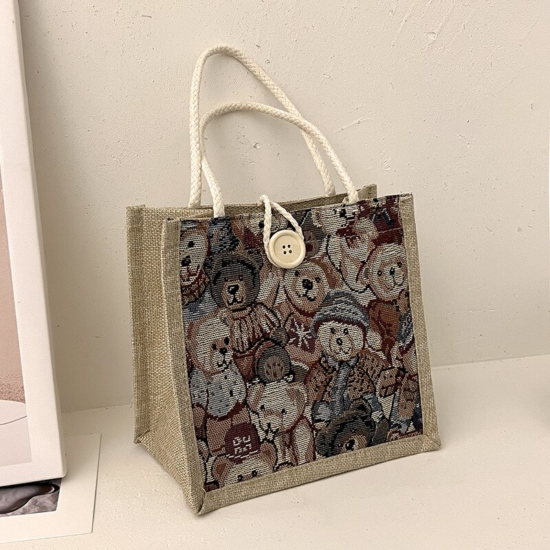 Borsa a tracolla da donna Kawaii orso borsa a tracolla con stampa su tela femminile studente di moda Shopping borsa portatile borsa da donna regali per ragazze
