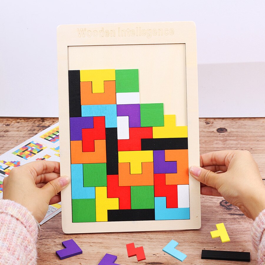 Houten Tangram Brain Teaser Puzzel Speelgoed Tetris Spel Voorschoolse Magination Intellectuele Educatief Kid Jigsaw Toy