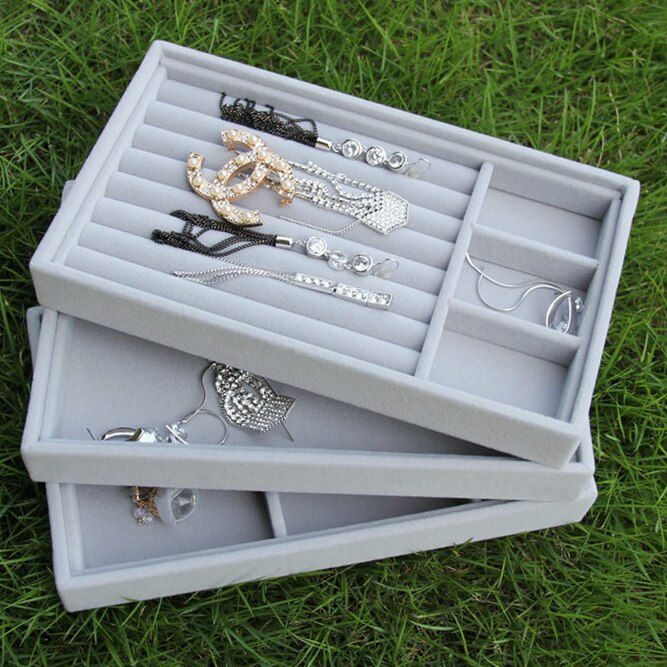 3PCS Drawer DIY Jewelry Box Storage Tray Ring Bracelet Box Portable Velvet Jewellery Organizer Earring Holder