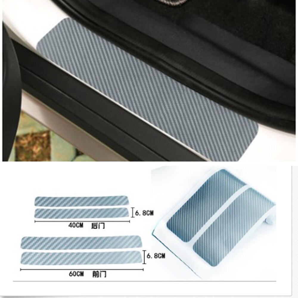 3D Koolstofvezel Auto Stickers Instaplijsten Pedaal Beschermende Vervangende Onderdelen 4 Stuks Silver
