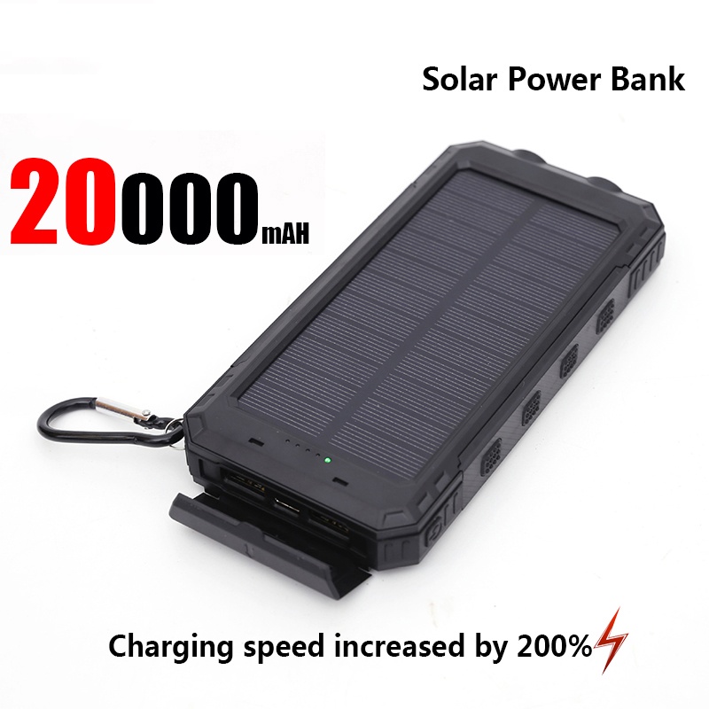 Banco de energía Solar de 50000mAh, cargador portátil de carga rápida de gran capacidad, cordón, brújula, batería externa, energía de respaldo para exteriores: Rojo