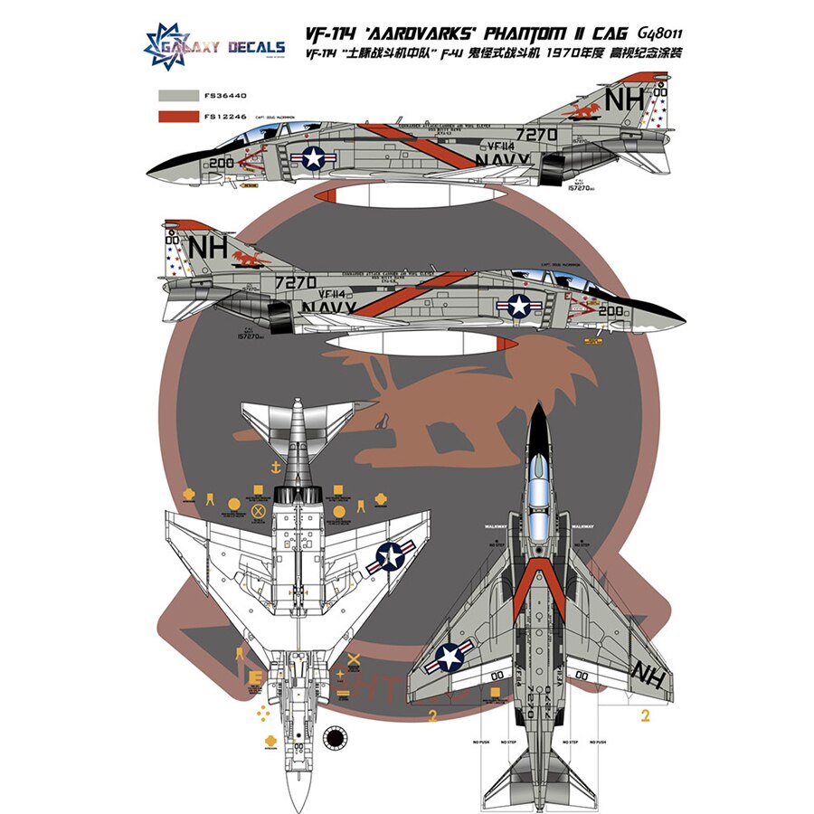 GALAXY G48011 G72011 1/48 1/72 Scale F-4J VF-114 Aardvarks 1970 Decal for Academy Airplane Model