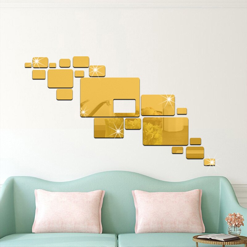 3D Acryl Spiegel Muursticker Geometrische Muursticker Home Woonkamer Slaapkamer Sofa TV Achtergrond Groene Decoratieve Sticker: Goud