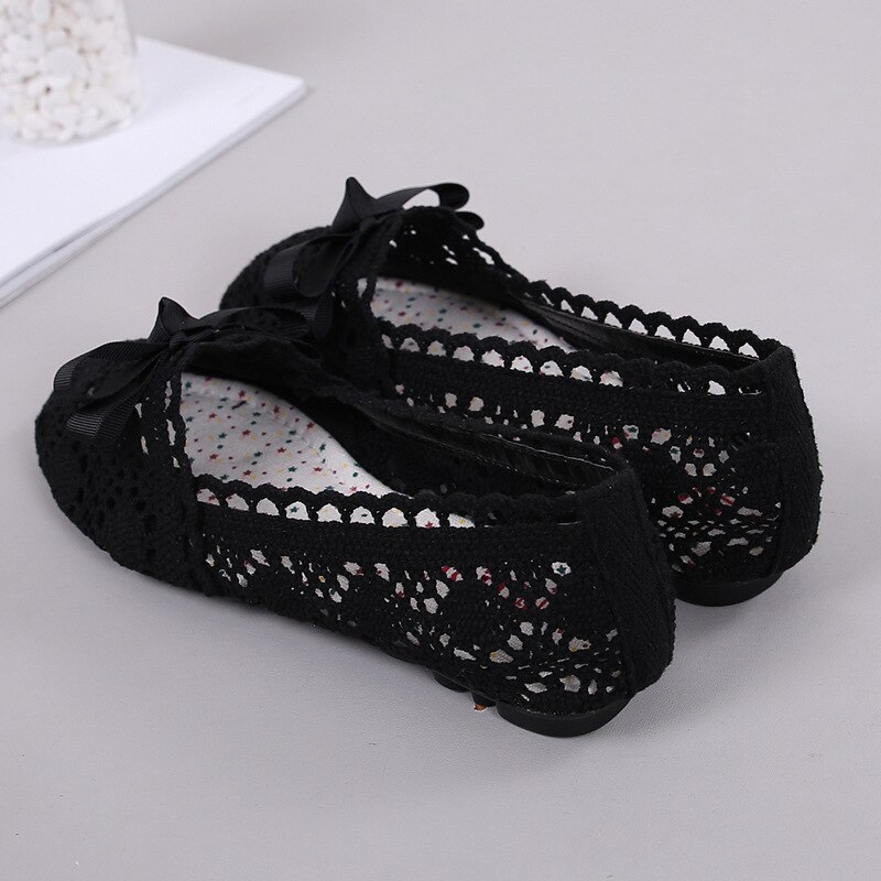 autumn bow-tied single shoes woman breathable hemp knitting hollow flats moccasins soft bottom non-slip leisure loafers