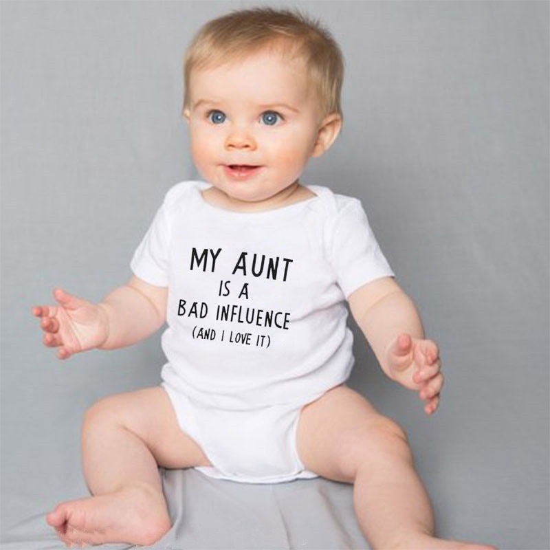 Zomer baby rompertjes mijn tante heeft een slechte invloed (en ik vind het geweldig) letterprint baby jongen meisje onesie peuter romper jumpsuit