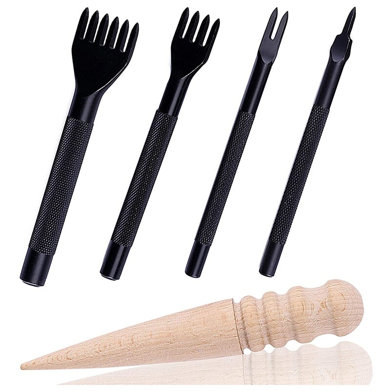 JEYL 1/2/4/6 Prong DIY Diamond Lacing Stitching Chisel Set & Leather Wood Slicker Burnisher for DIY Leather Craft Kits: Default Title