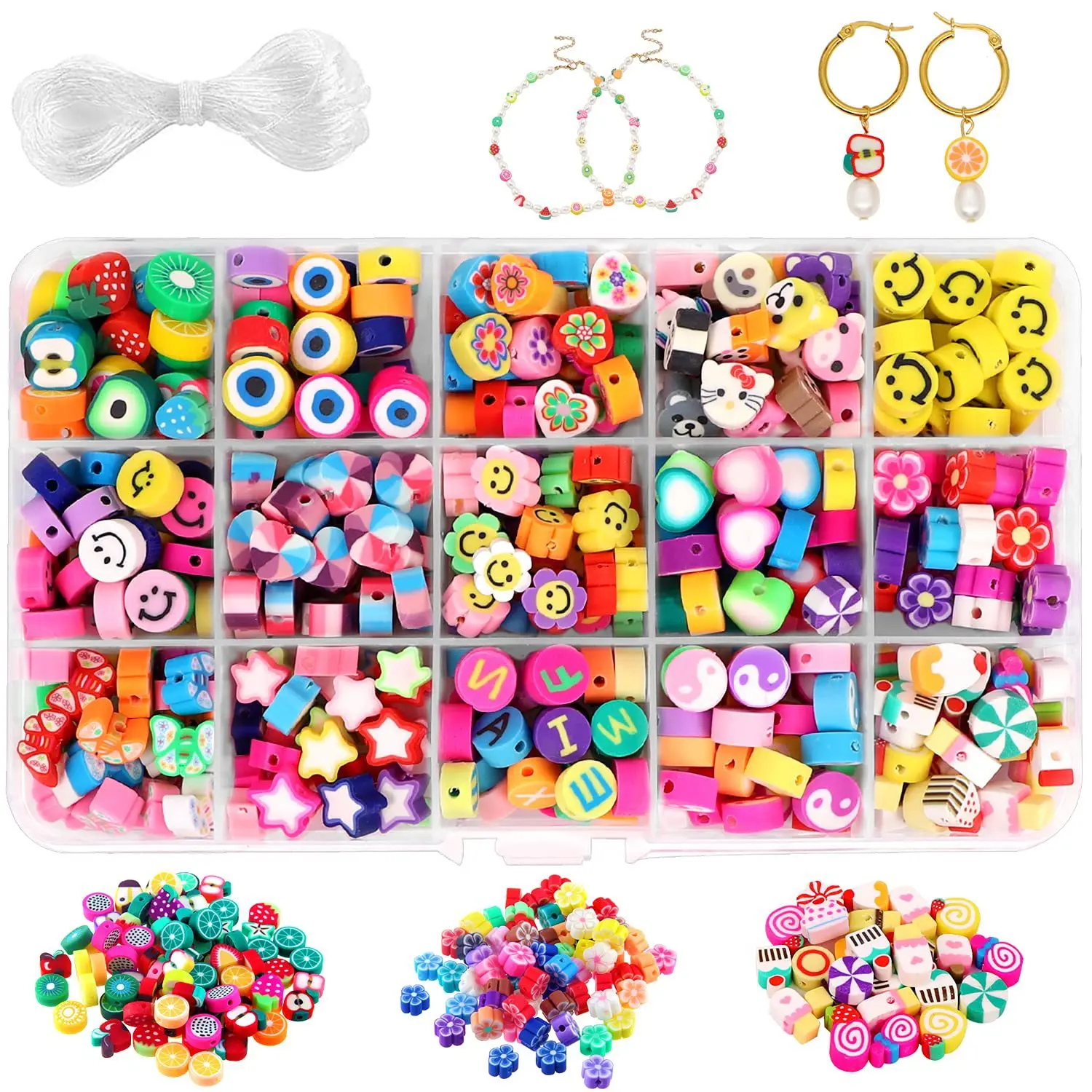 Juego de cuentas de arcilla polimérica, Kit de cuentas de perlas de imitación con letras, caja de de cuentas de cerámica blanda simple para manualidades, suministros para hacer joyería
