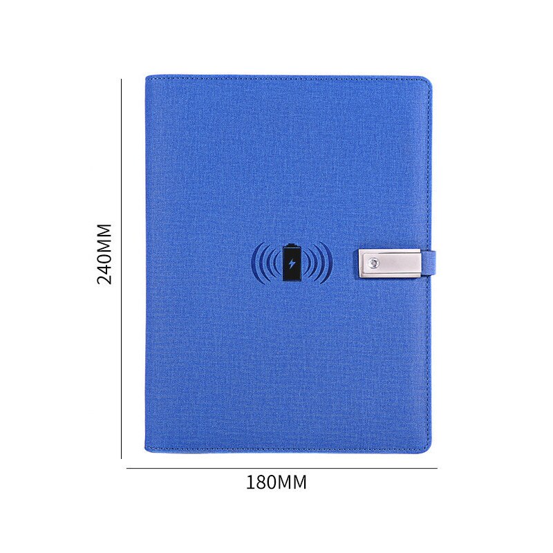 Multifunctionele Lederen Padfolio Notebook Portfolio Bindmiddel Kaartsleuven Draadloze Oplader 3 In 1 Opladen Kabel 8000Mah Macht Banken: Blauw