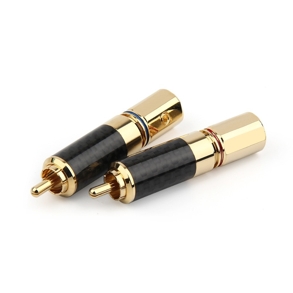 RCA HiFi Audio Jack Speaker Plug Carbon Fiber Copper Gold Plated 10mm Tail Hole DIY RCA Socket Solder Wire Connector Speaker
