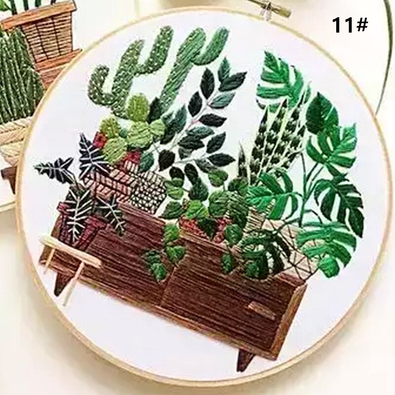 Patrones de Cactus DIY serie de plantas bordadas, manualidades, principiantes, bordado, suministros de iniciación, pintura colgante, decoración, aro: 11