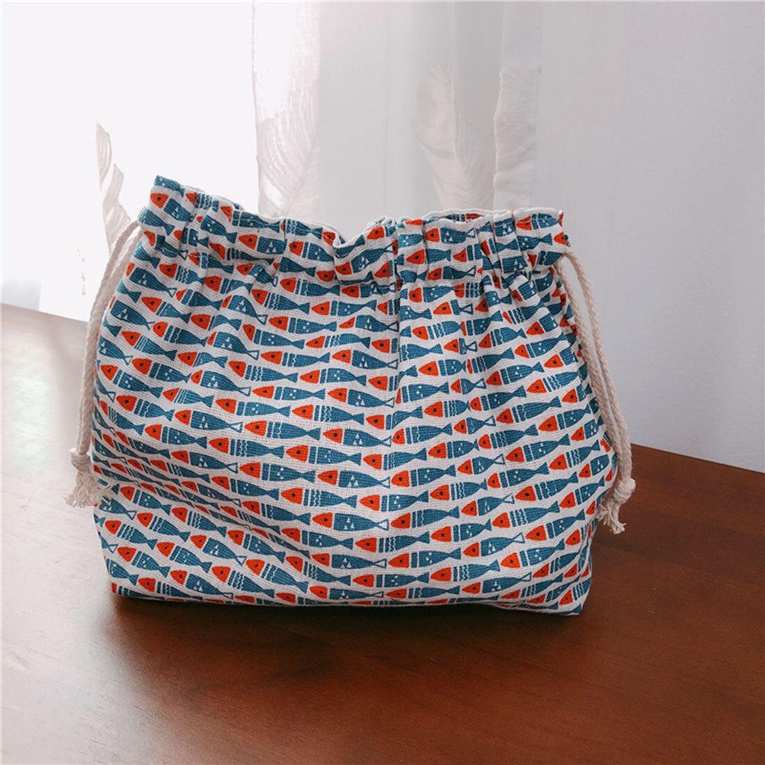 Moda almoço saco drawstring almoço sacos para mulheres crianças portátil lancheira estilo japonês bento tote bolsa de viagem piquenique: M Lunch Bag