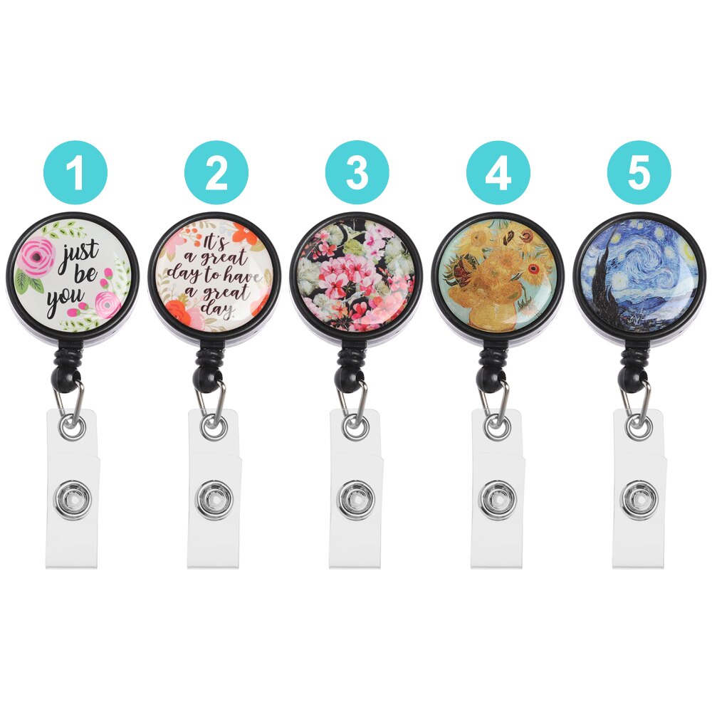 Retractable Nurse Badge Reel Clip Flower Pattern IC Name Card Badge Holder Nurse ID Name Card Unisex