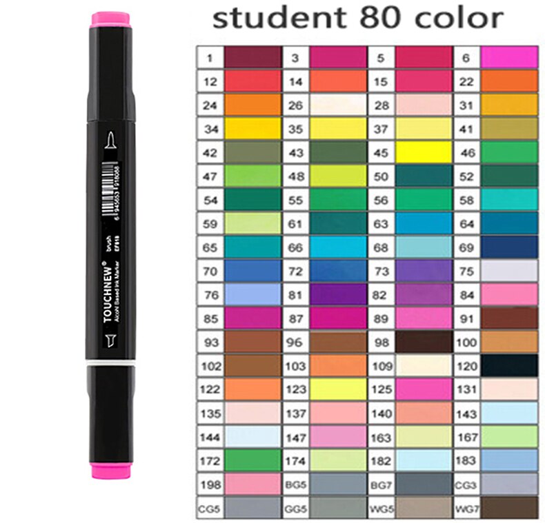 TOUCHNEW-rotuladores artísticos de doble punta para niños y adultos, pincel de Alcohol y cincel para bocetos, 30/40/60/80/168 colores: 80 black colorsB
