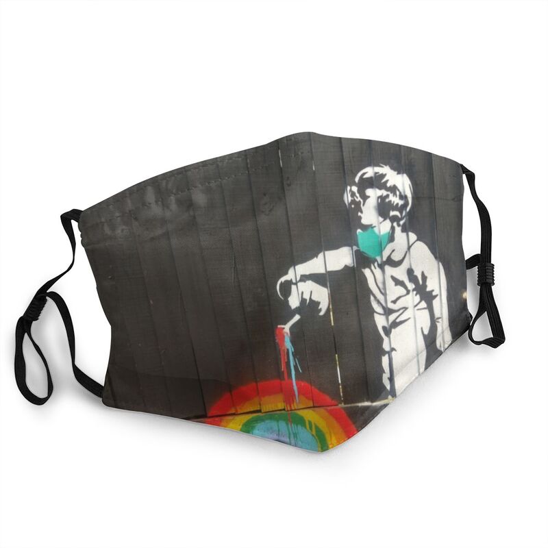 Banksy Regenbogen Maske Anti Dunst Staubdicht Atmungs Straße Kunst Graffiti Gesicht Maske Schutz unisex Erwachsene Atemschutz Mund Muffel: Ursprünglich Titel