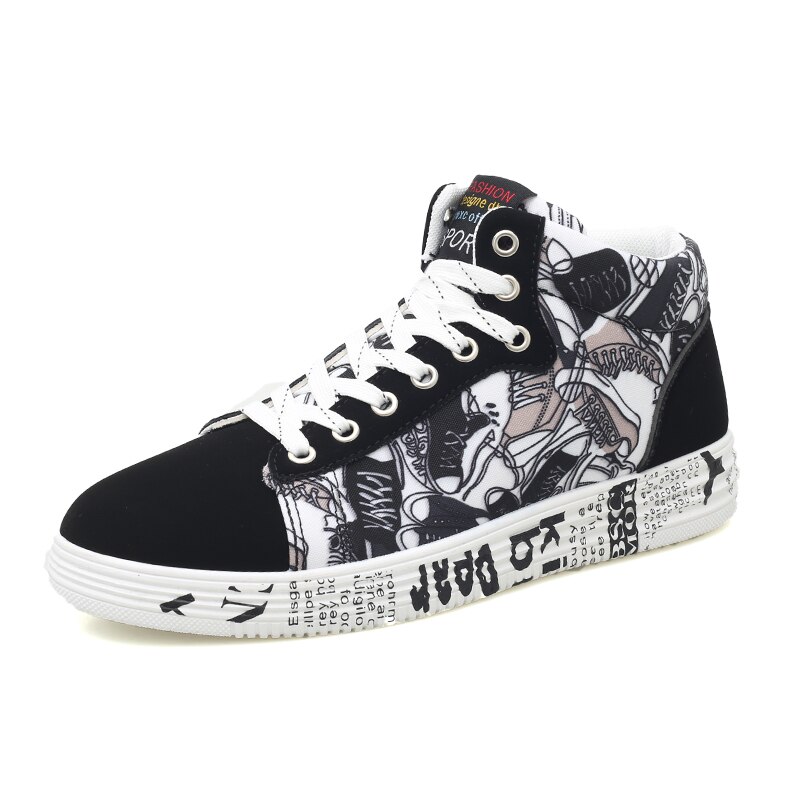 Sneakers For Men Classic Graffiti Lace-up High Style Spring Autumn Vulcanized Flat With Camouflage Casual Shoes Men: White / 5.5