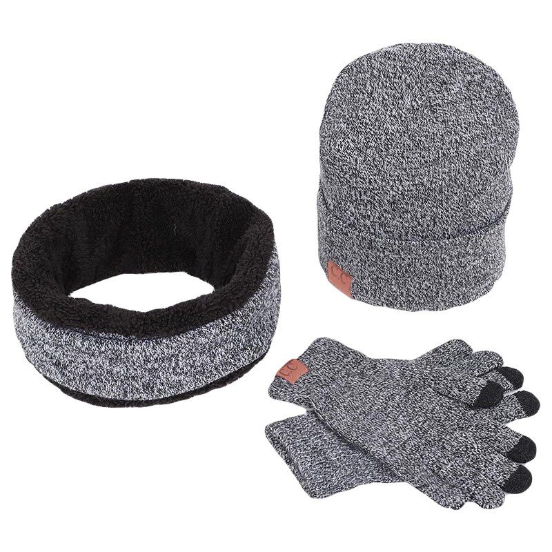 3 unids/set gorro de lana de invierno, calentadores de cuello de bufanda, conjunto de guantes de punto para mujer hombre esquí al aire libre deportes NE