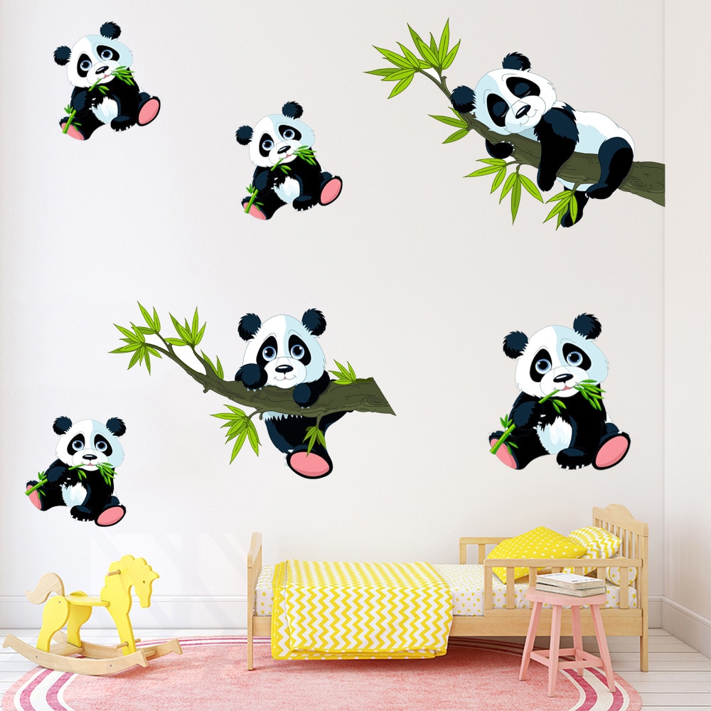 Cartoon Bamboe Panda Muurstickers Voor Kinderkamer Home Decor Woonkamer Panda Muurschildering Decals Slaapkamer Decoratieve Sticker Muraux
