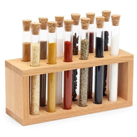 Spice Set Houten Standaard 12Pcs Glazen Pot Buis Spice Paddestoel Keuken Accessoires Kruidenrek Spice Jars Set Hout Spice container
