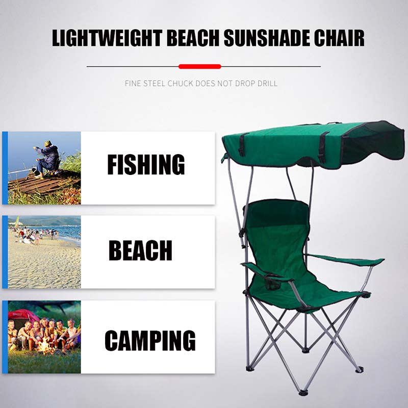 Outdoor Portable Folding Beach Chair Oxford Cloth Folding Beach Chair Rest Chair Fishing Chair with Canopy Umbrella