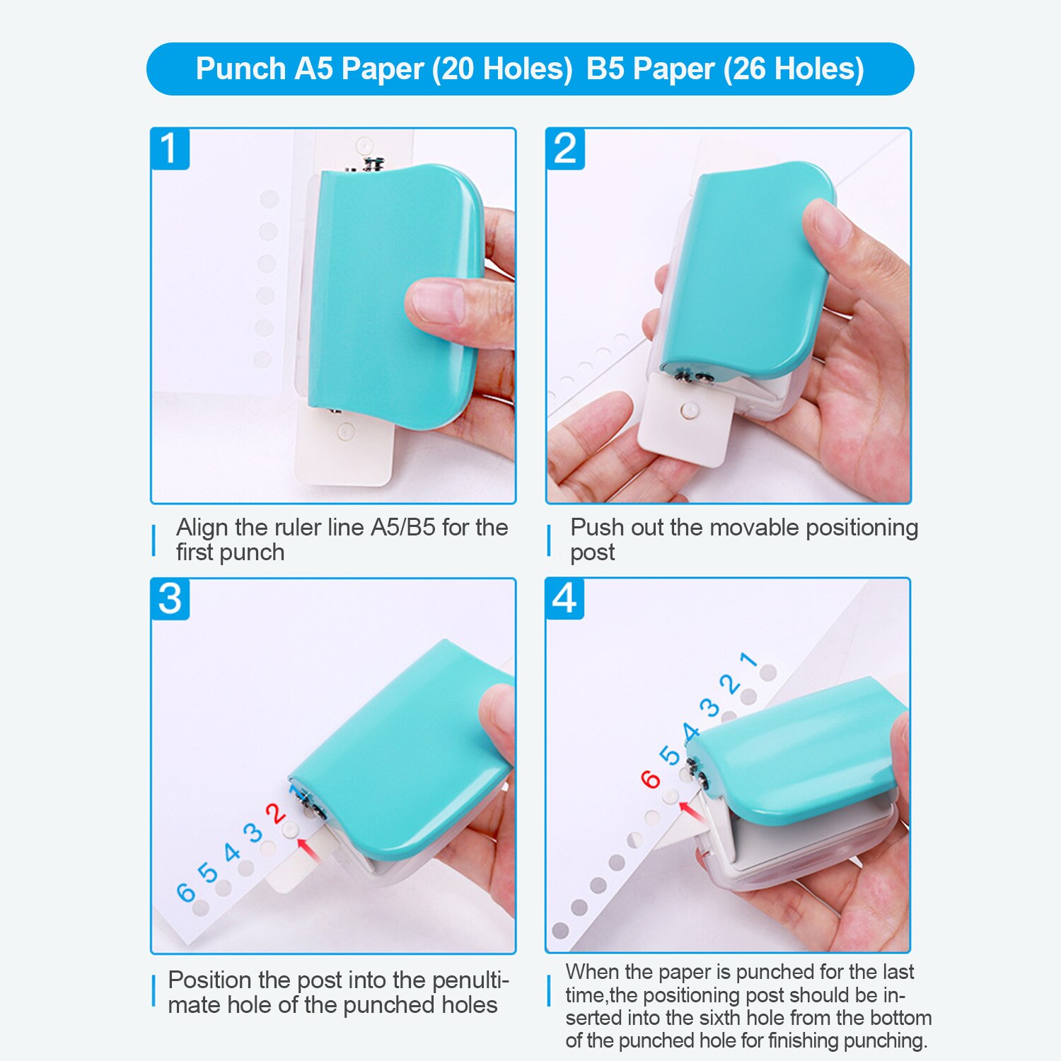 KW-trio 3/6-Hole Paper Punch Handheld Metal Hole Puncher 5 Sheet Capacity 6mm for A4 A5 B5 Notebook Scrapbook Diary Planner