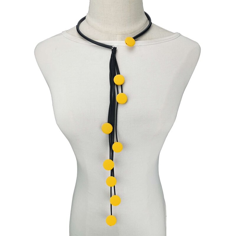 UKEBAY Handmade Wood Necklaces Top Gothic Necklace Female Long Chain Match Clothes Choker Necklace Rubber Jewellery: yellow