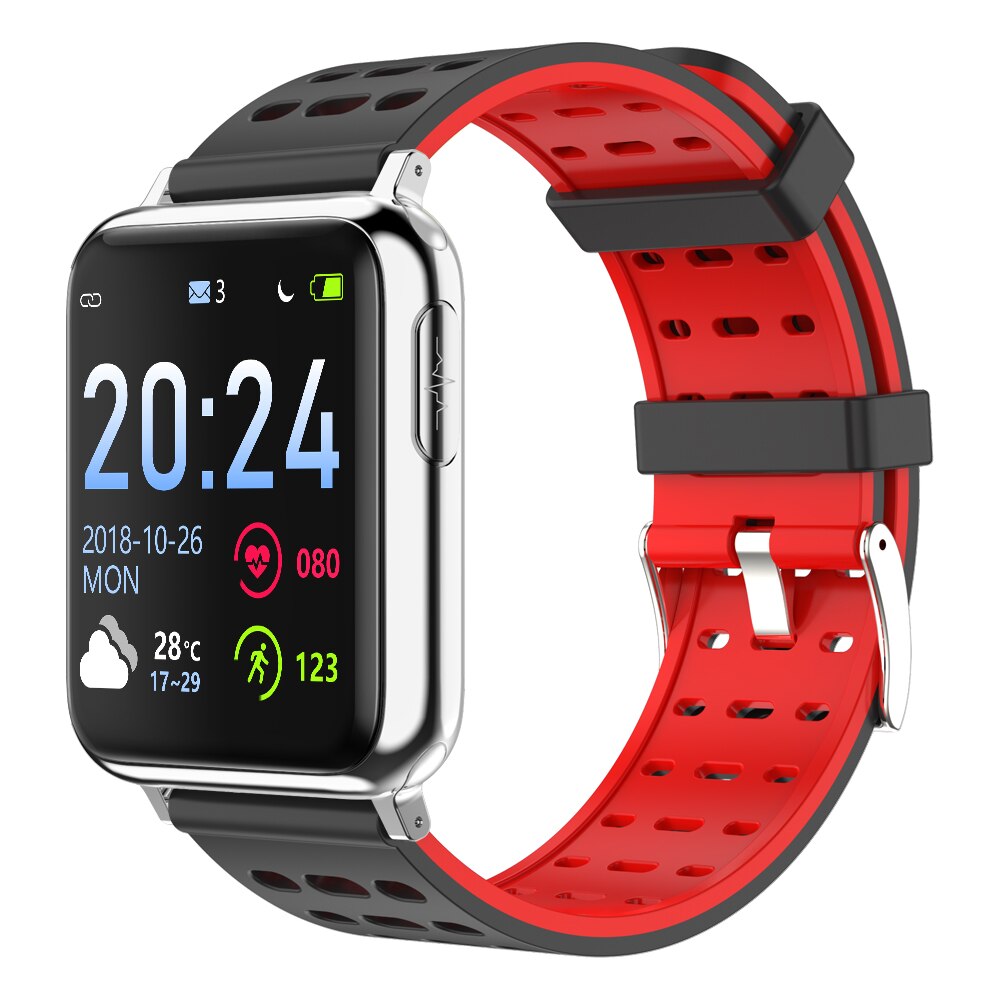 V5 Bluetooth Smart Uhr EKG PPG Herz Rate Blutdruck Sauerstoff Monitor Smart Uhr Band 1,3 "Fitness Tracker IP67 wasserdicht: Sport Silver Red