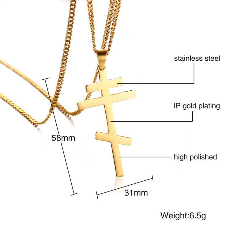 Vnox Slavonic Cross Hanger & Ketting voor Mannen Orthodoxe Christendom Eeuwige Kerk Sieraden Rusland/Griekenland/Oekraïne