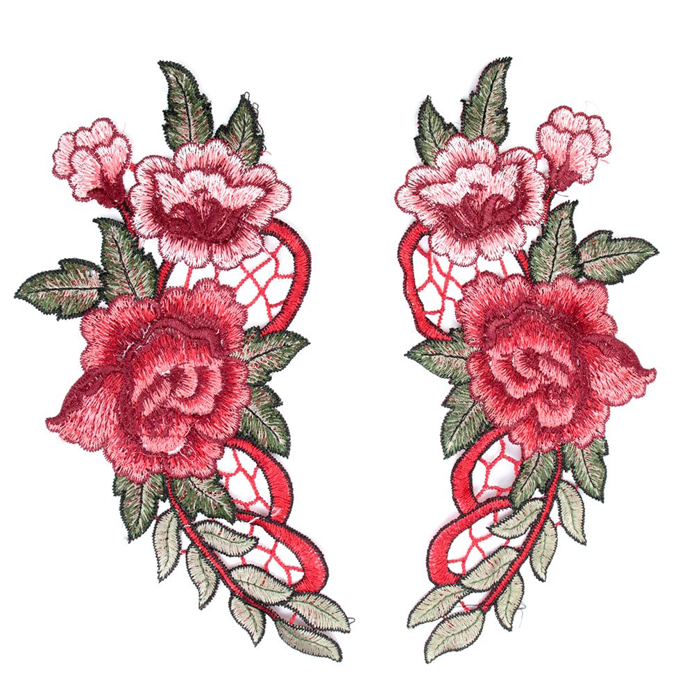 1pc/1 par röd broderi ros blomma sy på patch badge väska hatt jeans klänning applikationer hantverk klädtillbehör: 1 par