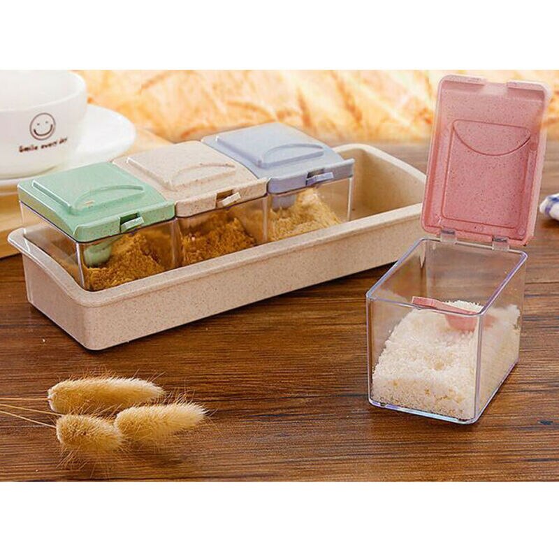 4 pièces ensemble épices conteneur pot Condiment distributeur sel assaisonnement boîte cuisine outil avec cuillère