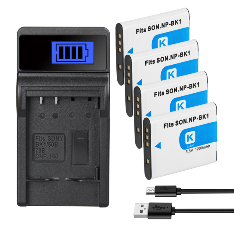 NP-BK1 NP BK1 Batterie Ladegerät Für SONY S750 S780 S950 S980 W190 W370 W180 DSC-S950 NPBK1 Kamera Batterie NPBK1 1200mAh: 1Charger 4Battery