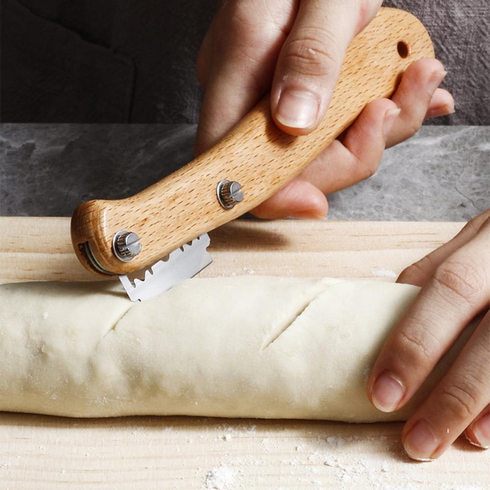 Brood Arc Gebogen Mes Bakers Blade Snijden Tool Houten Handvat Met 5Pcs Vervanging Messen Deeg Maken Cutter Accessor Maken S