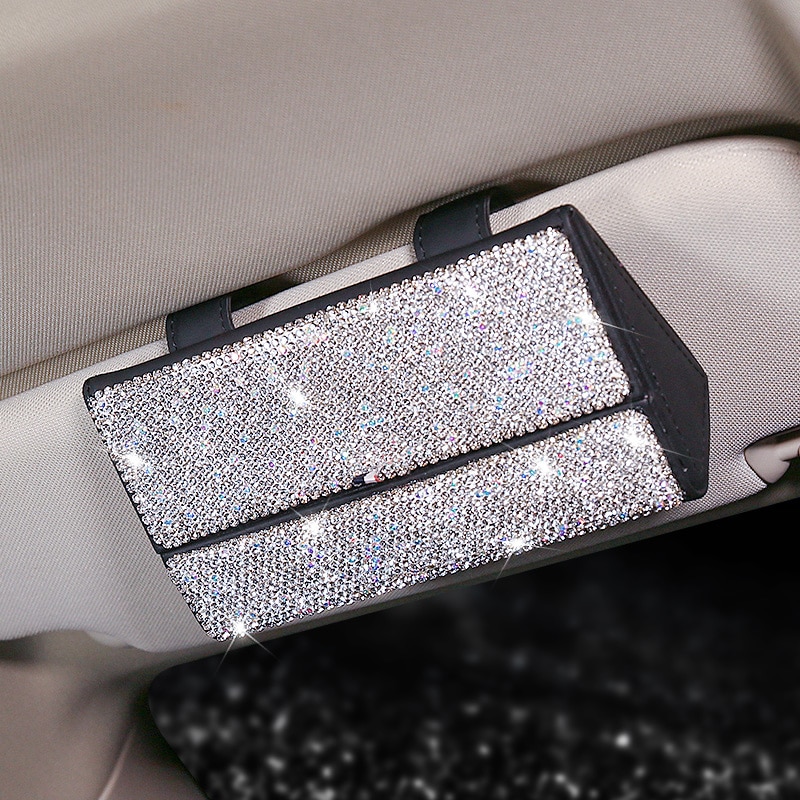 Krystal rhinestone bil briller holder kasse magnetiske bil solskærm briller sag opbevaringsbriller arrangør solskærm auto tilbehør