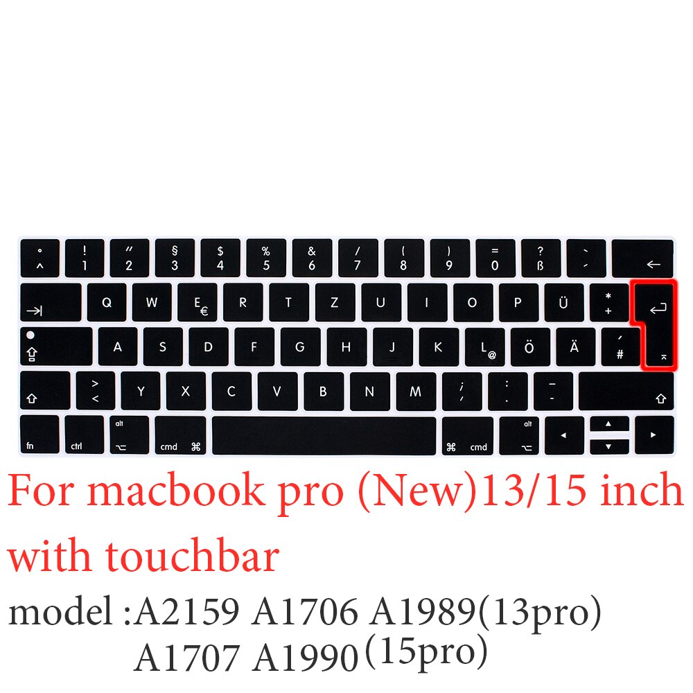 German Laptop Silicone Cover Laptop cover For macbook air 13 pro15 touchbar 11" Keyboard cover Dust-proof silicone keyboard case: (New)pro touchbar