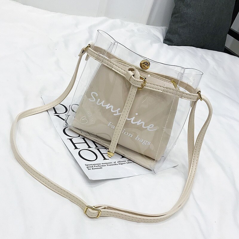 Yogodlns sacs à bandoulière pour femmes dame Transparent épaule gelée paquet été sac à main téléphone sac bolsa: Beige