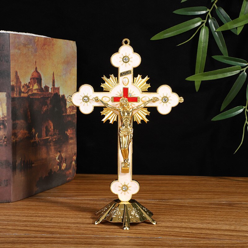 Accesorios de decoración para el hogar, figuritas cruzadas con soporte de Jesús: gold