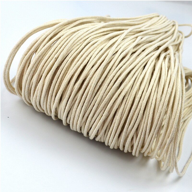 Beige Corda di Cotone Solido di Spessore Rotondo Cavo Ritorto Decorativo Coulisse Spago Legato Per FAI DA TE Accessori Fatti A Mano 100 metri