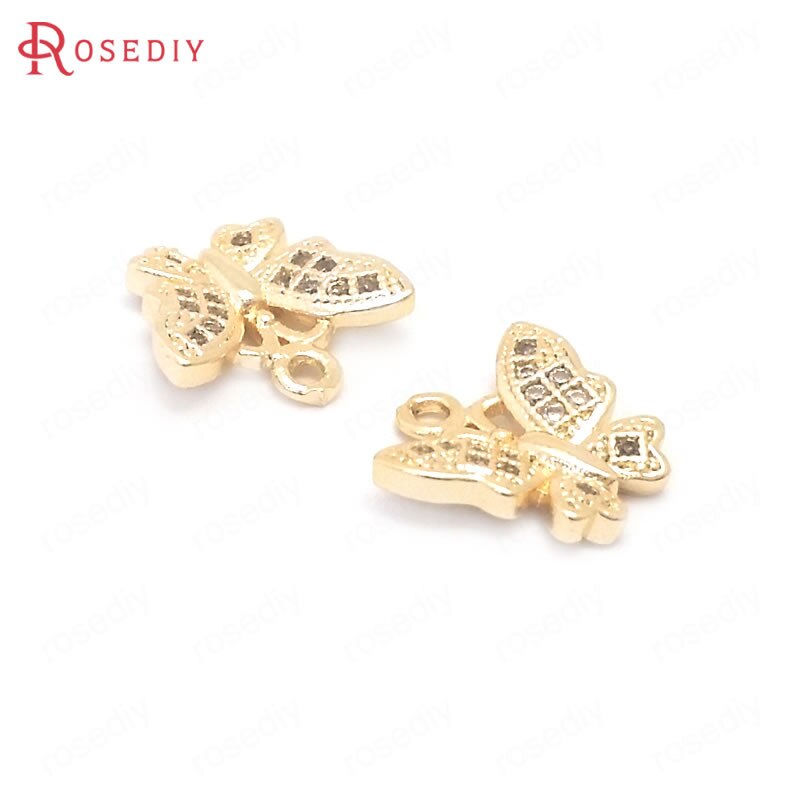 (38900)10PCS 24K Oro Champagne di Colore Ottone e Zircone Farfalla Pendenti E Ciondoli Pendenti Con Gemme E Perle Monili Che Fanno Forniture Accessori Fai Da Te