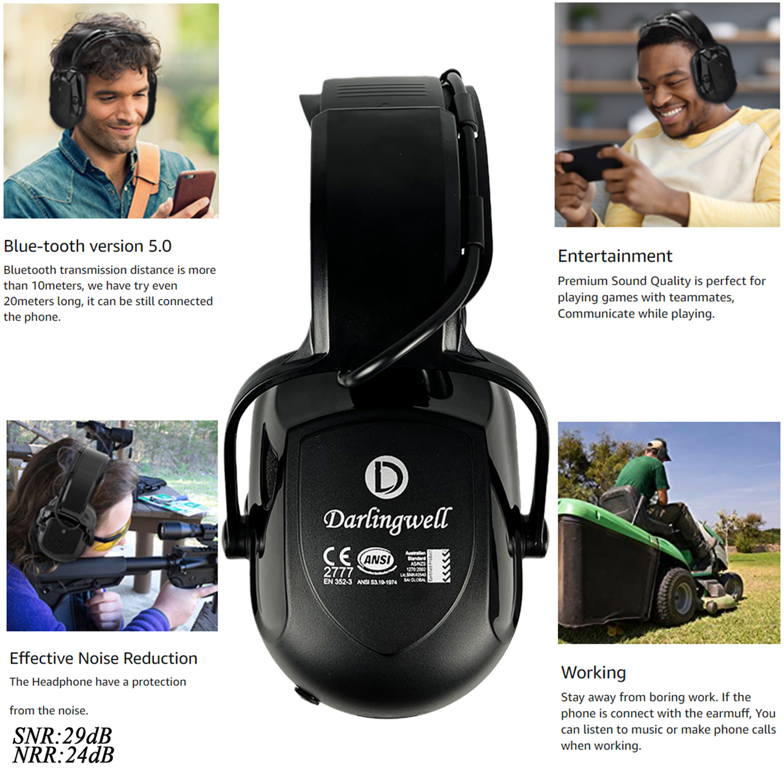 Ce Actieve Ruisonderdrukking Bluetooth Oorkappen 29db Veiligheid Oorbeschermers Draadloze Gehoorbescherming Hoofdtelefoon