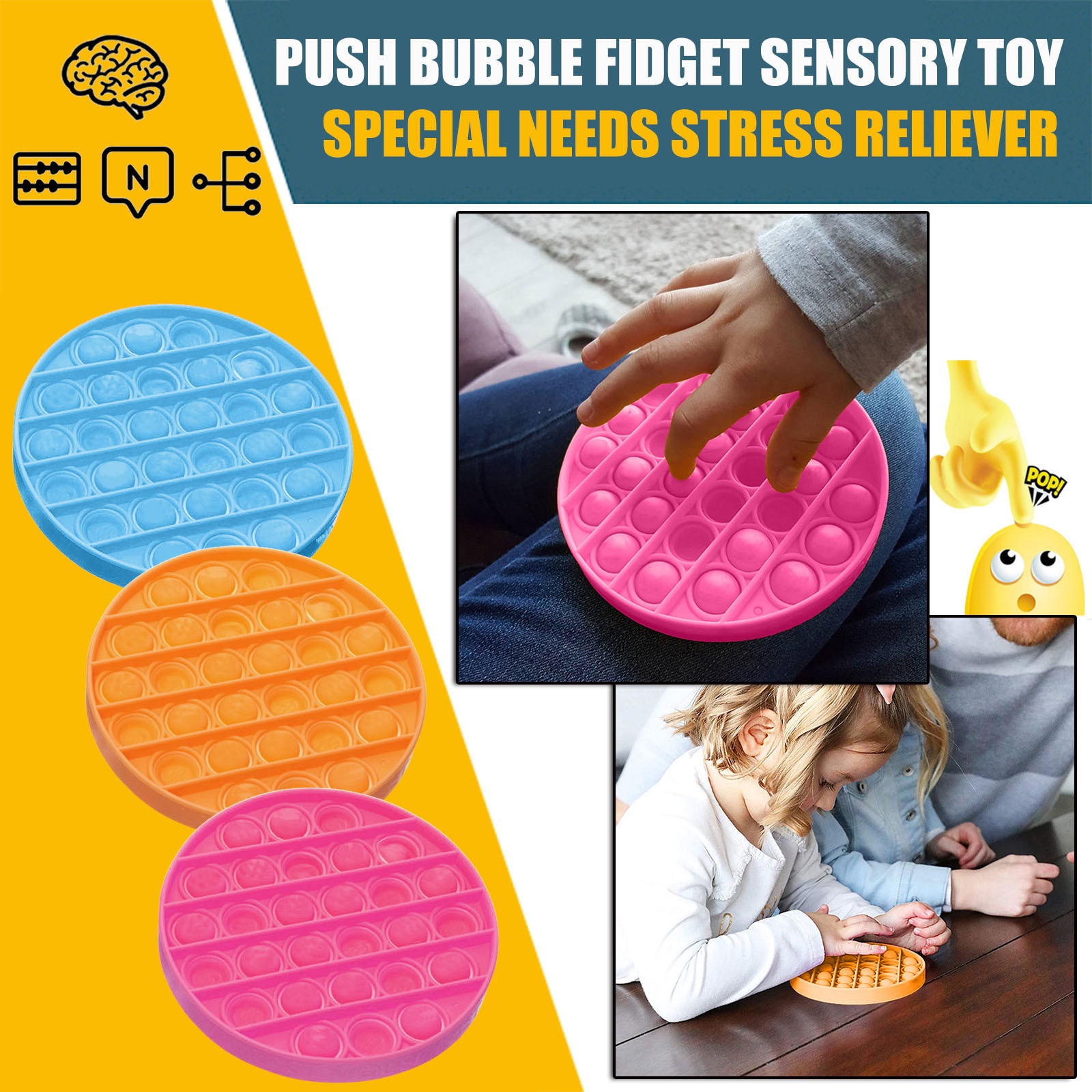 Push pop Bubble Fidget Sensory Toy Autism Special Needs Stress Reliever Stress and Focus Educational Toys Soft Squeeze Toy