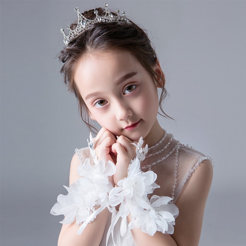Gants de mariage en dentelle perlée pour les filles de fleurs rouge ivoire sans doigts gants de robe d'enfant pour la Performance de fête d'anniversaire enfants gants