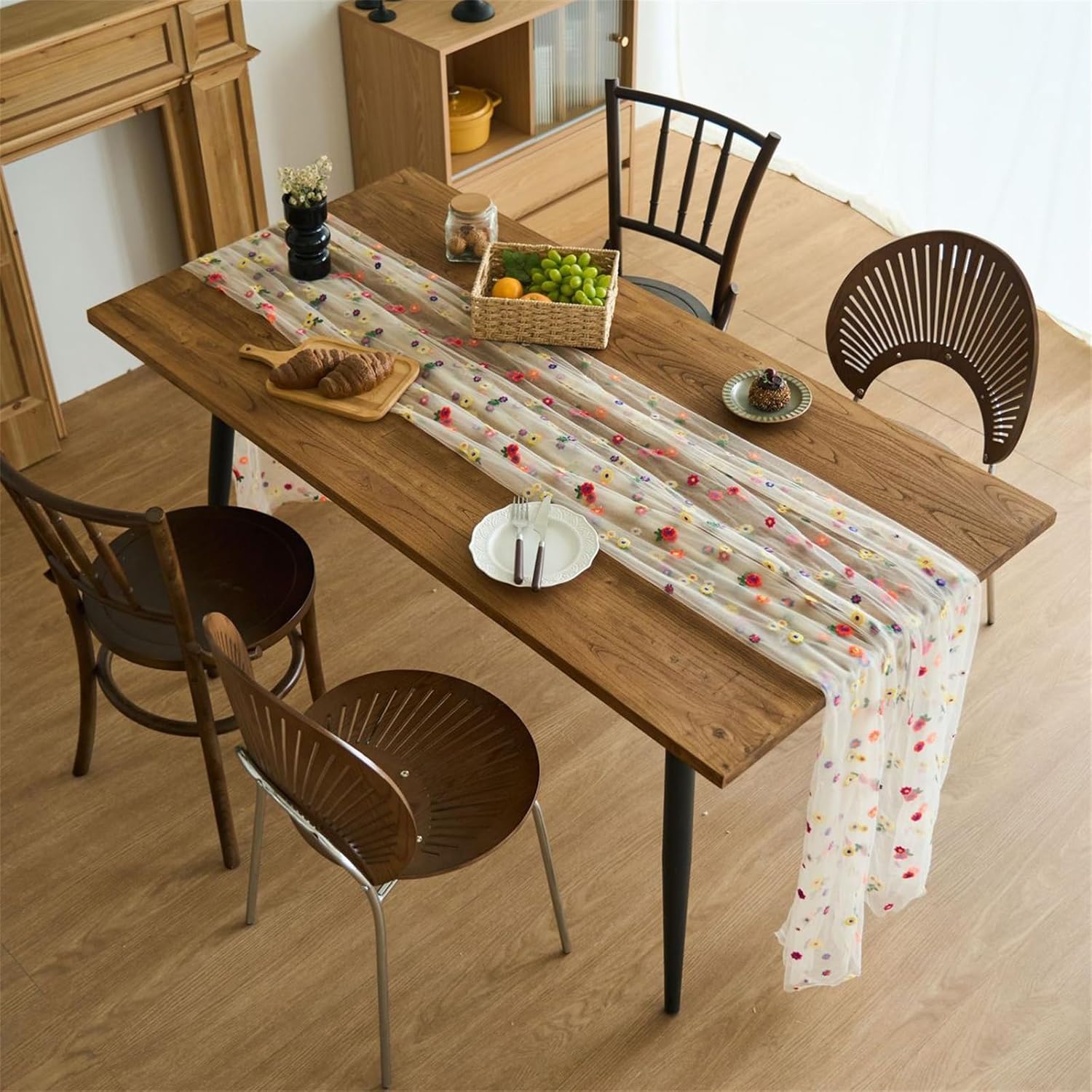 Broderi prästkrage sommar bordslöpare gasväv vårblommor blomma tyll födelsedag bröllopsfest hem matbordsdekor