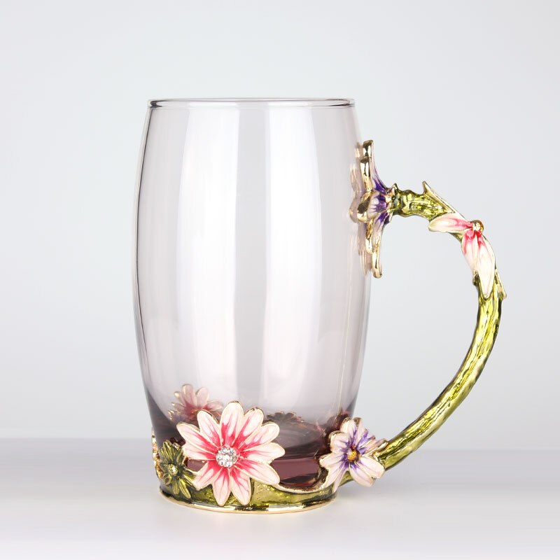 Håndmalt europeisk glass te vann kopp drikkevarer kopp glass hjemmekontor kaffe melk blomst te kopper krus til: Høy 350 ml