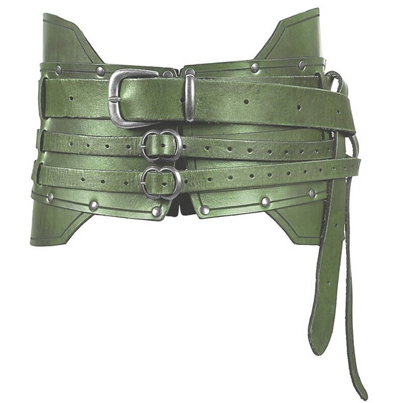 Medieval Wide Leather Armor Belt Punk Waist Costume Accessory Men Women Larp Viking Knight Cosplay Antique Waistband For Adult: Green