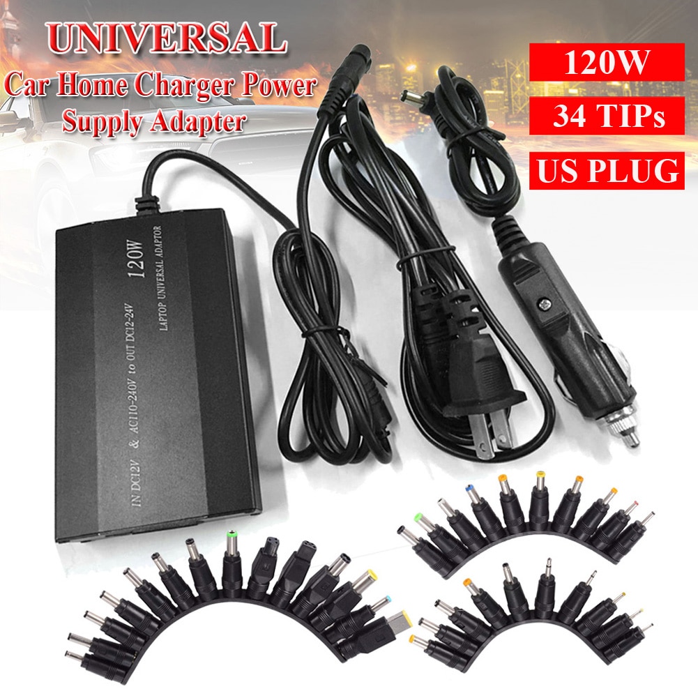 Universal 34Tips 120W 12V Notebook Charger Power Adapter for Laptop Mobile Car Adjustable Portable Charger Laptops US Plug