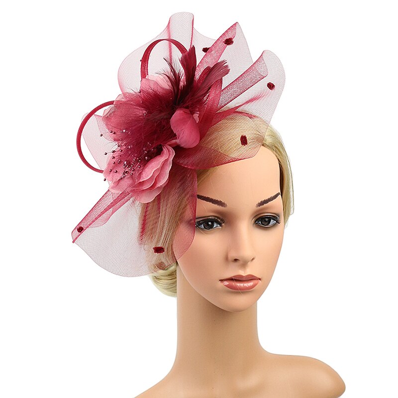 Fascinators Hat Flower Feather Net Mesh Kentucky Derby Tea Party Headwear with Hair Clip and Hairband for Women Purple Red Green