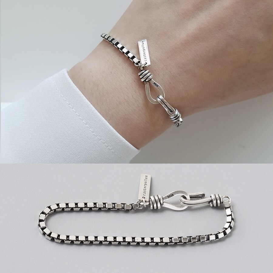 Trendy brev enkel 925 sterling sølv damer armbånd smykker til kvinder boks kæde fødselsdag