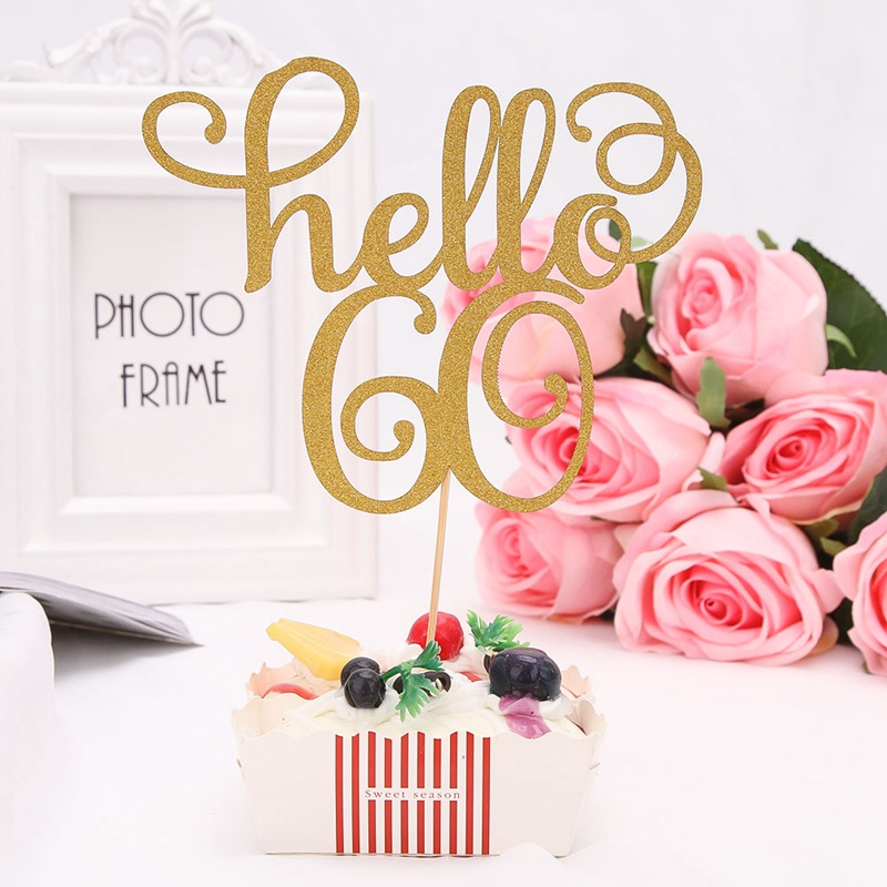 1Pcs Hello 21,30, 40,50, 60 gelukkige Verjaardag Cake Decor Toppers 5 Stijlen Jaar Oude Cupcake Vlag Label Volwassen Verjaardag Feestartikelen: hello60